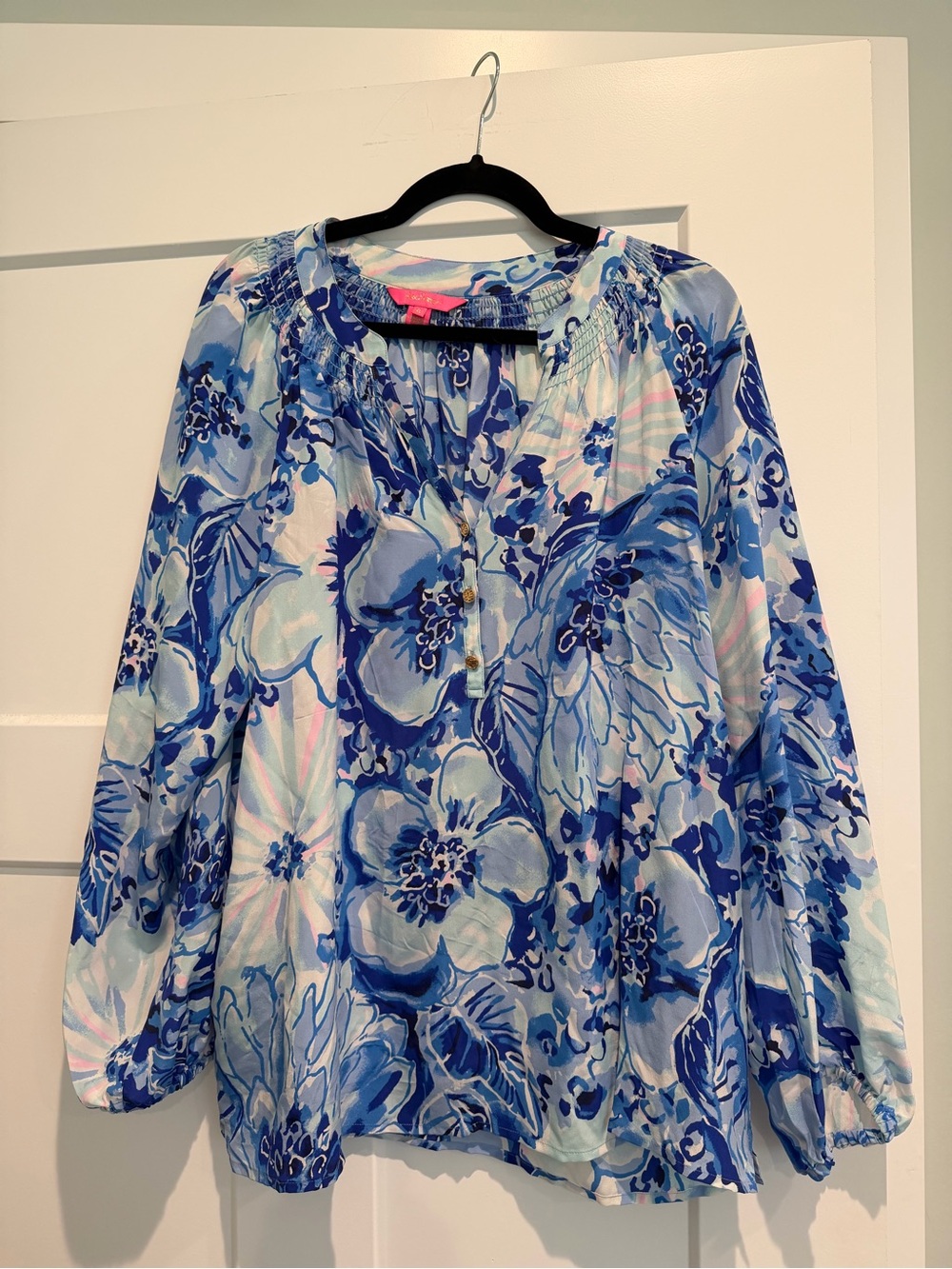 Lilly Pulitzer Blue Floral Peasant Blouse